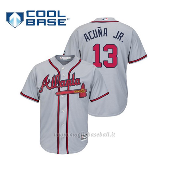 Maglia Baseball Uomo Atlanta Braves Ronald Acuna Jr. Cool Base Majestic Road 2019 Grigio